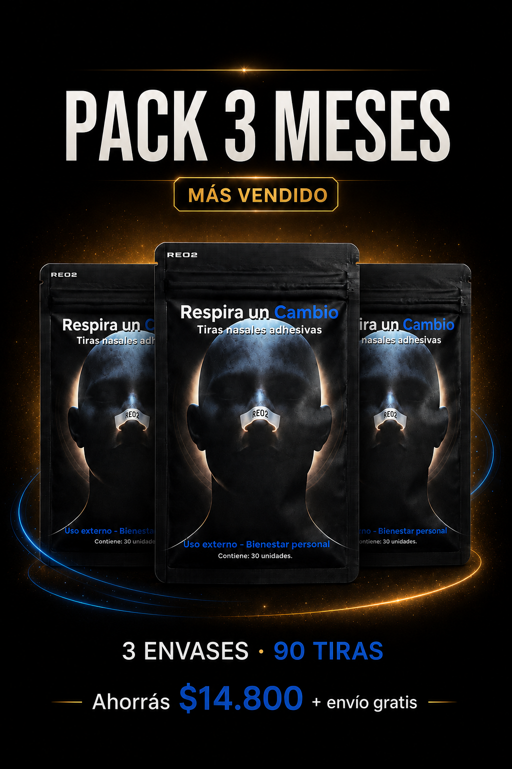 🏆 Pack 3 Meses | 90 Tiras Nasales Premium REO2 ⭐ Más Vendido