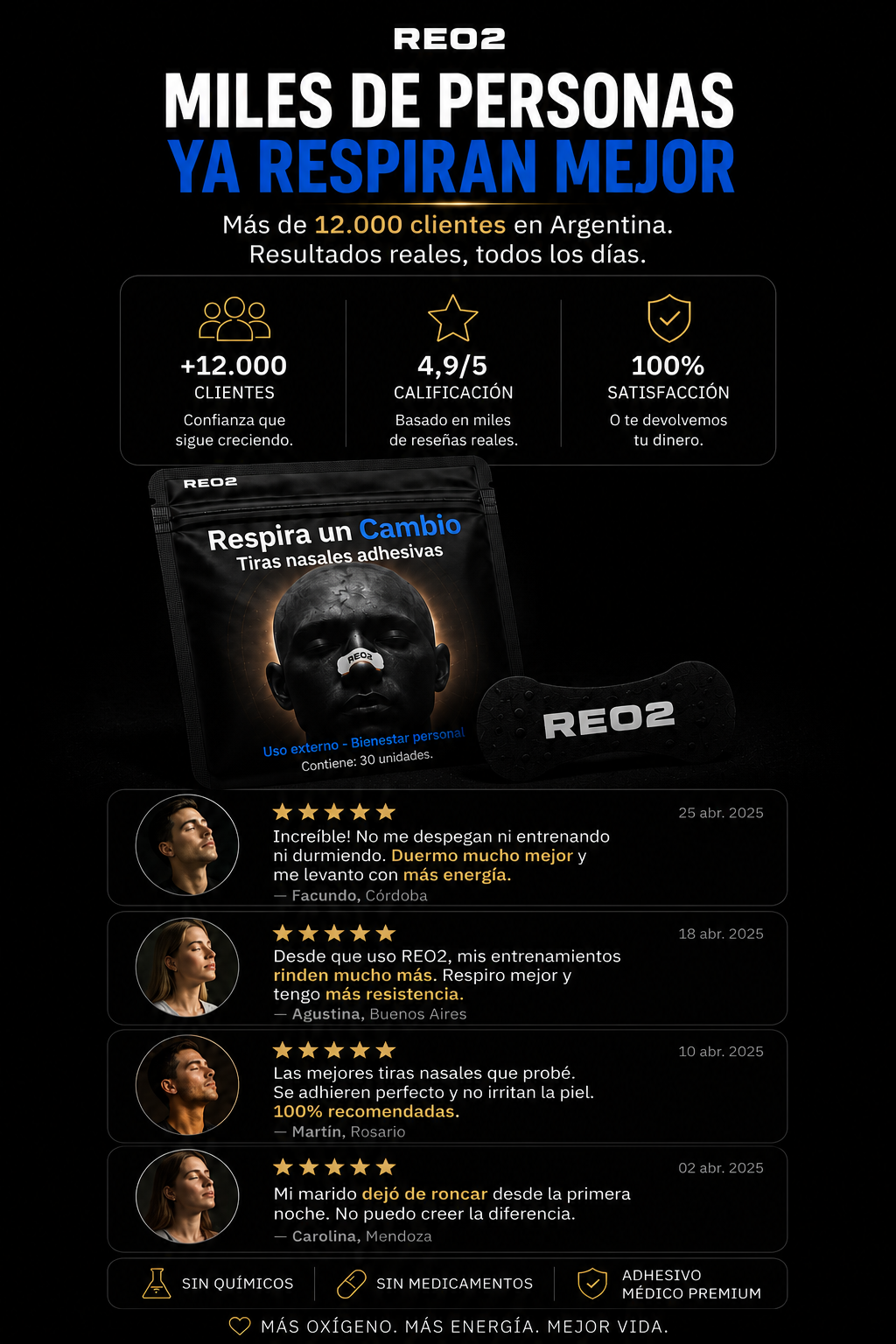 🏆 Pack 3 Meses | 90 Tiras Nasales Premium REO2 ⭐ Más Vendido